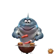 Original animierter Hai Sticker beim Grillen für WhatsApp, erstellt von Dimensión Marta
