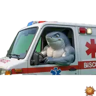 Original animierter Hai Sticker mit Krankenwagen für WhatsApp, erstellt von Dimensión Marta
