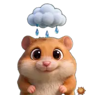 Original animated Hamster sticker showing in the rain for WhatsApp, created by Dimension Marta