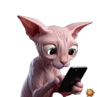 Sticker animado original de Sphynx escribiendo para WhatsApp, creado por Dimensión Marta