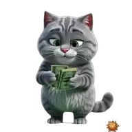 Original animated Grey sticker showing with money for WhatsApp, created by Dimension Marta