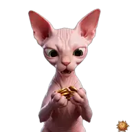 Sticker animado original de Sphynx con dinero para WhatsApp, creado por Dimensión Marta