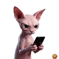 Sticker animado original de Sphynx al teléfono para WhatsApp, creado por Dimensión Marta