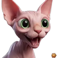 Sticker animado original de Sphynx diciendo qué rico para WhatsApp, creado por Dimensión Marta