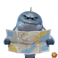 Original animierter Hai Sticker auf die Karte schauend für WhatsApp, erstellt von Dimensión Marta