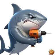 Original animierter Hai Sticker mit Bohrmaschine für WhatsApp, erstellt von Dimensión Marta