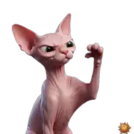 Sticker animado original de Sphynx cocinando para WhatsApp, creado por Dimensión Marta