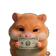 Original animated Hamster sticker showing winning the lottery for WhatsApp, created by Dimension Marta