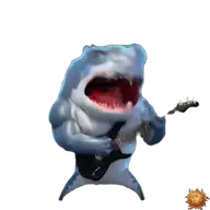 Original animierter Hai Sticker Gitarre spielend für WhatsApp, erstellt von Dimensión Marta