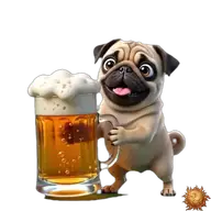 Mops: mit Bier anstoßend WhatsApp-Sticker Original animierter Mops Sticker mit Bier anstoßend für WhatsApp, erstellt von Dimensión Marta