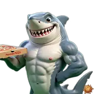 Original animierter Hai Sticker mit Pizza für WhatsApp, erstellt von Dimensión Marta