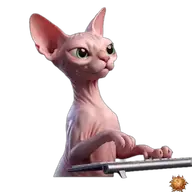 Sticker animado original de Sphynx trabajando para WhatsApp, creado por Dimensión Marta