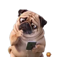 Mops: schreibend WhatsApp-Sticker Original animierter Mops Sticker schreibend für WhatsApp, erstellt von Dimensión Marta