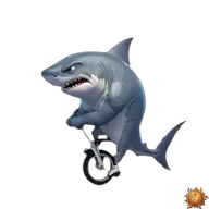 Original animierter Hai Sticker auf dem Einrad für WhatsApp, erstellt von Dimensión Marta