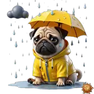Mops: im Regen WhatsApp-Sticker Original animierter Mops Sticker im Regen für WhatsApp, erstellt von Dimensión Marta
