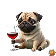 Mops: mit Wein anstoßend WhatsApp-Sticker Original animierter Mops Sticker mit Wein anstoßend für WhatsApp, erstellt von Dimensión Marta