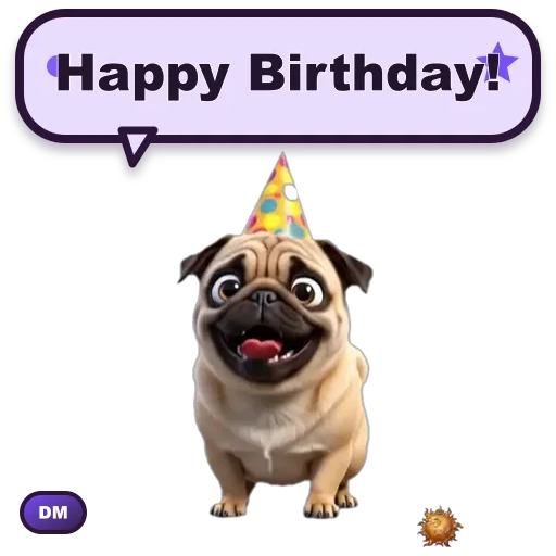 Animated Pug Happy Birthday sticker