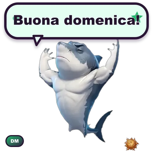 Sticker animato dello Squalo Biscuit che dice Buona domenica